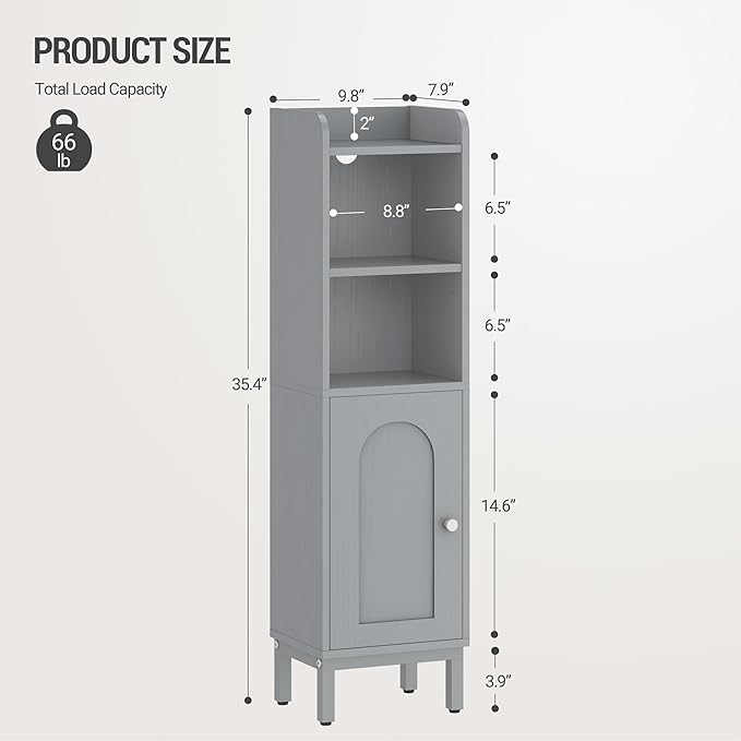 Hzuaneri Bathroom Storage Cabinet, Small Corner Floor Cabinet with Door and Shelves, Narrow Toilet Paper Holder, Bathroom Organizer with Adjustable Shelf, for Small Spaces, Gray BC38221GR