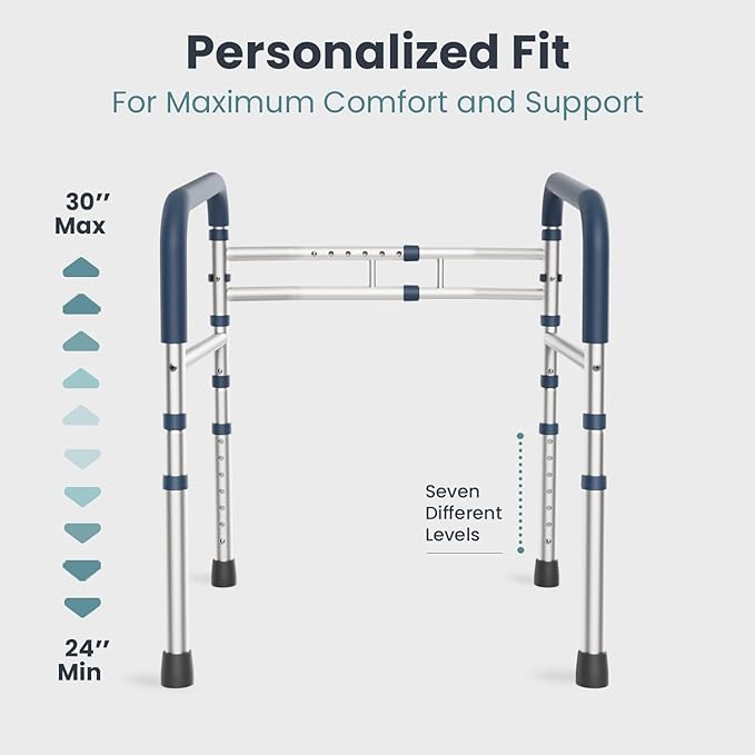 PELEGON Toilet Safety Rails (350 lb) - Adjustable Toilet Safety Frame & Rails, Toilet Safety Rail for Elderly Adults, Toilet Handles for Seniors, Toilet Bars for Elderly, Disabled & Handicap - Grey