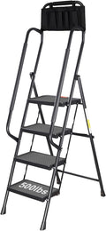 Valeo 4 Step Ladder with Handrails,500 Lbs Capacity,Folding Step Stool Ladder with Attachable Tool Bag,Lightweight & Storage Step Ladder 4 Step Folding,Multi-use for Home,Kitchen,Office,Black