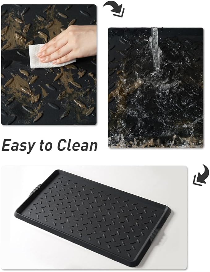 SUPENUIN 2PC Boot-Tray Heavy Duty Rubber Mat with Lip Waterproof Shoe Mat Tray for Entryway Indoor Outdoor Multi Use Catch All Trays Entryway Shoe Cleaning Boot Storage 16x27.5 Inches