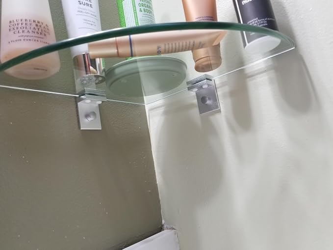 Bakzon Glass Corner Shower Shelf 2 Pack, No-Drill Adhesive or Screw Mount, 9.5" Tempered Glass Caddy Holds 22 lbs, Rustproof Aluminum Brackets, Renter-Friendly Inside Shower Organizer