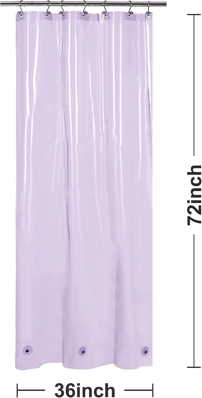 Barossa Design Clear Lavender Stall Shower Curtain Liner 36" W x 72" H - Waterproof Lightweight PEVA Plastic Shower Liner for Small Bathroom, 3 Bottom Magnets & Metal Grommets - Clear Lavender