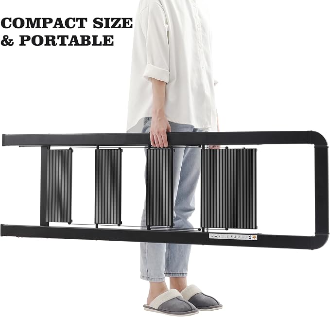KINGRACK Aluminium 4 Step Ladder, Lightweight Step Stool with Non-Slip Pedals, Handrail, Foldable Step Ladder for Kitchen, Garage, Home, Space Saving, Sturdy and Portable, Black