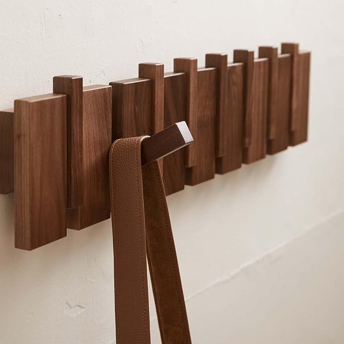 QUELLANCE Wood Coat Rack Wall Mount, Coat Hooks Hanger Wall Mounted, Heavy Duty Wall Coat Rack with 8 Hooks for Hanging Coats/Keys/Hats/Robe&Towels/Plants/Bags, Walnut