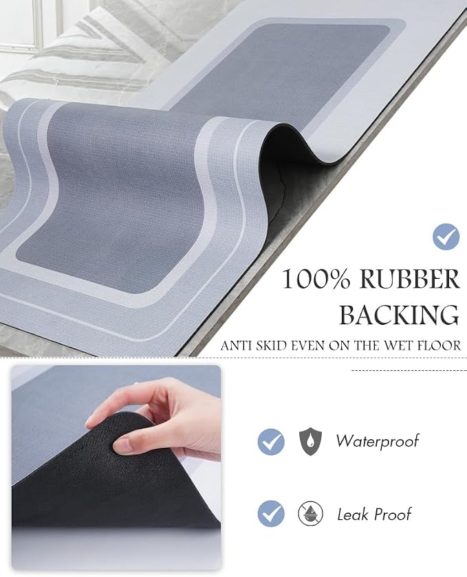 MontVoo-Bath Mat Runner Long Bathroom Mat Rug Non Slip Super Absorbent Stain Resistant Quick Dry Thin Bathroom Rug Fit Under Door-Bath Mats for Bathroom Floor Bathtub Vanity-Bathmat 17"x70" Blue