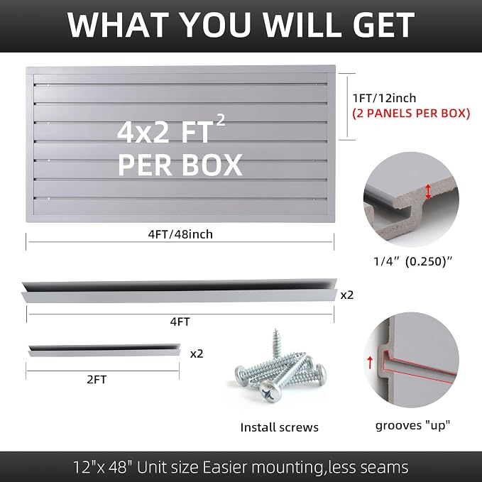 Slatwall Panel Garage Slat Wall Storage Systems, PVC Slat Wall Paneling Garage Tool Organizer Wall Mount, Grey 4’x2’ Slatwall Panels Garage Wall Organizer, Garage Storage & Organization Products
