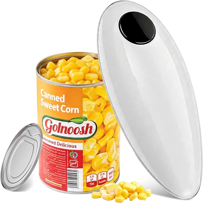 Electric Can Opener, Handheld One-touch Automatic Can opener, Smooth Edge Kitchen Gadget Can Openers Electric for Seniors with Arthritis White
