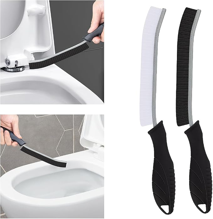 Toilet Brush, 2 Pcs Bathroom Cleaning Brush, Gap Scrub Brush with Hanging Hole, Multifunctional Hard Bristle Crevice Cleaning Brush, Cleaner Tools for Sinks, Tub, Shower, Tile, Toilet Seat (2, Black)