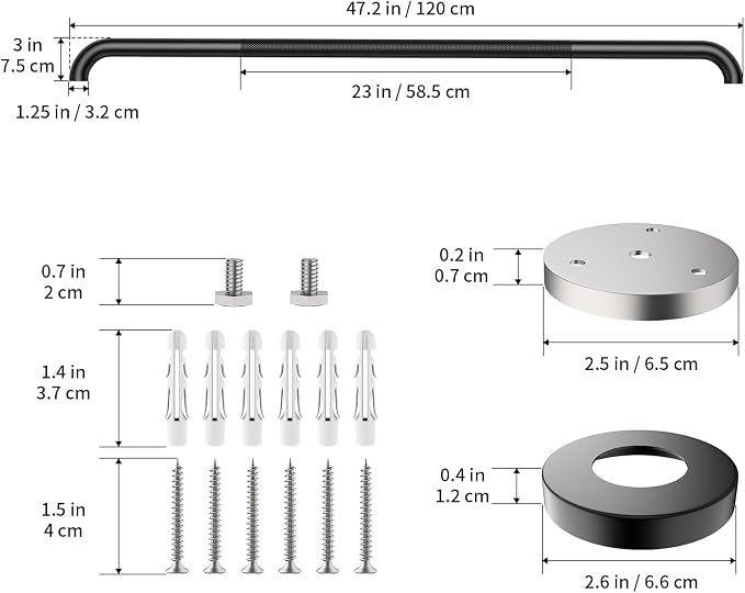 48 Inch Anti Slip Shower Grab Bar, Munzong Bathroom Grab Bar for Showers, Black Knurled Handicap Balance Bar,Safety Hand Rail Support Elderly Senior Assist Bath Handle