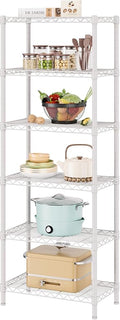 SINGAYE 6 Tier Shelf Adjustable Storage Wire Shelving Unit Metal Shelves Standing Closet Bathroom Organizers Pantry Kitchen Garage Laundry Room Organization Home Rack 12" D X 22" W X 69.5" H White