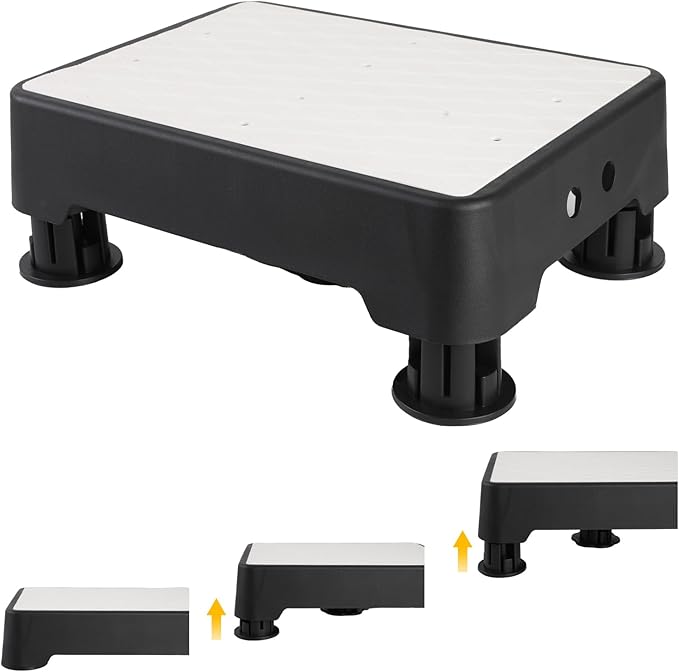 Adjustable Step Stool, 700 LBS Capacity Safety Bed Step for Seniors, Exercise Setp Platform, Portable Stair Assist for Elderly, Wide Step up for Kitchen, Car, Bedside & Shower, White