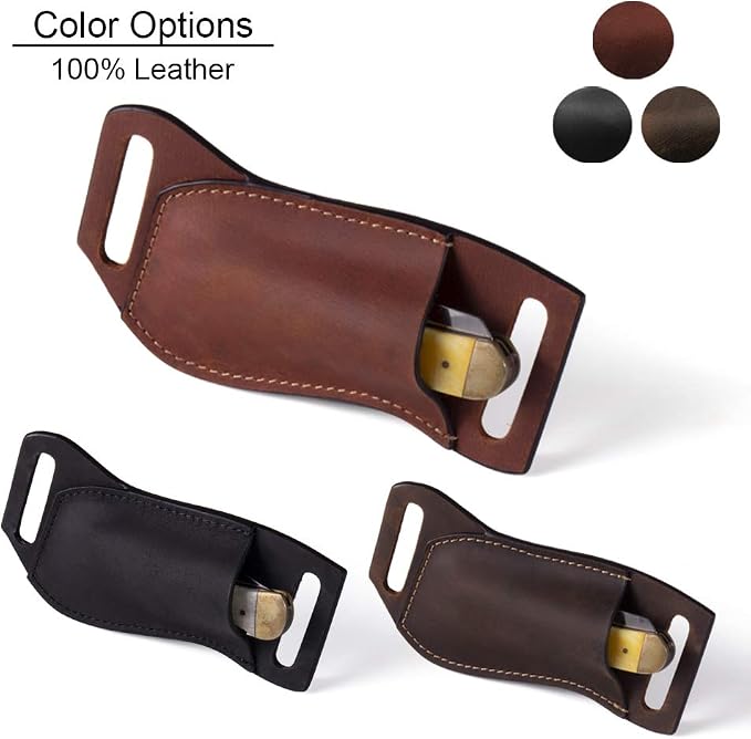 Gentlestache Leather Pocket Knife Sheaths for Belt, Folding Knife Sheath, EDC Belt Knife Sheath for Folding Knife, Compact Draw Knife Holster Brown