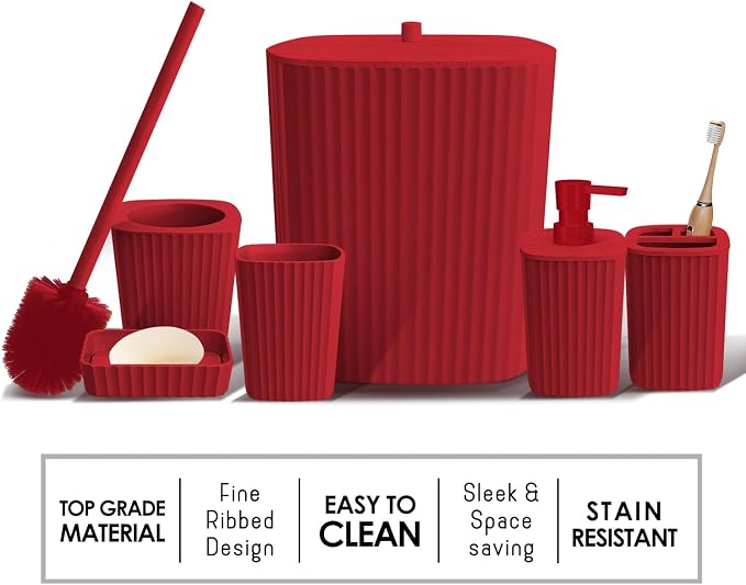 Clara Clark Bathroom Set - Christmas Bathroom Sets, Xmas Bathroom Accessories Set, Christmas Bathroom Decor, 6PC Bathroom Accessory Set with Toilet Brush, Trash Can & Soap Dispenser