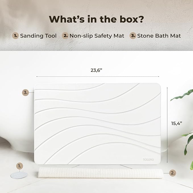 TOSORO - Stone Bath Mat Diatomaceous Earth Shower Mat Non-Slip Super Absorbent Diatomite Stone Bath Mats for Bathroom Floor Quick Drying Natural Easy to Clean (23.5 x 15) - Sandstone