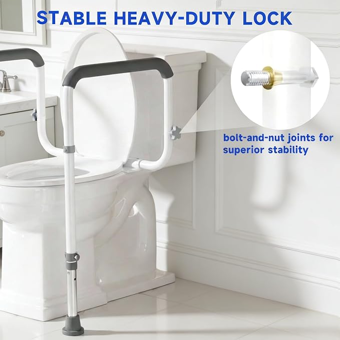 Toilet Safety Rails for Seniors | Reinforced Steel Frame, Padded Armrests, Adjustable Height & Width, for Elderly, Handicap & Post-Surgery, 350lbs Capacity