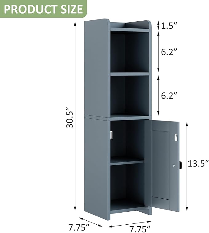 Lomojo Small Bathroom Storage Cabinet Corner, Freestanding Narrow Bathroom Toilet Paper Organizers for Small Spaces Floor Cabinet with Adjustable Shelves (Gray)