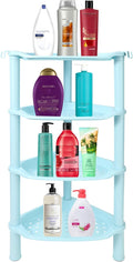 4 Tier Corner Shower Caddy, Rustproof, Plastic Shower Organizer for Bathroom, Bathtub, Shower pan, Bath Accessories Shower Caddies, 13.5 x 10 x 33.5 Inches, Blue (Round Slot Blue 4 Tier)