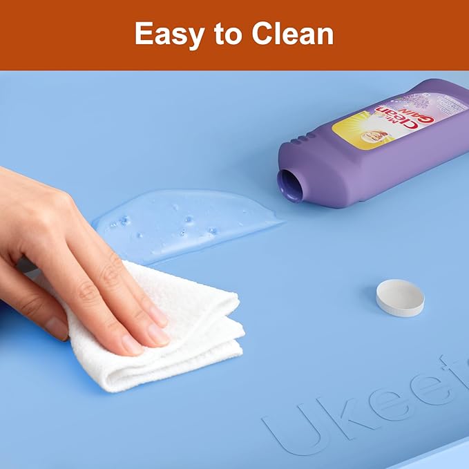 ukeetap Extra Thick Silicone Mat Waterproof with Raised Edge 22" x 19", Under Sink Mat for Kitchen & Bathroom, Kitchen Cabinet Liner, Multi-Purpose for Storage & Protection, Blue
