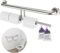 Brushed Nickel Handicap Grab Bars 24 Inch, Stainless Steel Bathroom Safety Grab Bar w/Toilet Paper Holder, Wall Mounted Tissue Paper Roll Holder, Assistance Toilet Shower Handle for Elderly Senior