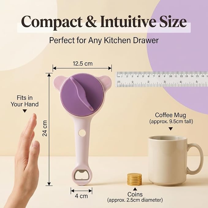 4-in-1 Jar Opener for Seniors with Arthritis, Easy Grip Bottle Opener for Weak Hands, Effortless Twist Off Lid Remover, Non-Slip Kitchen Gadget