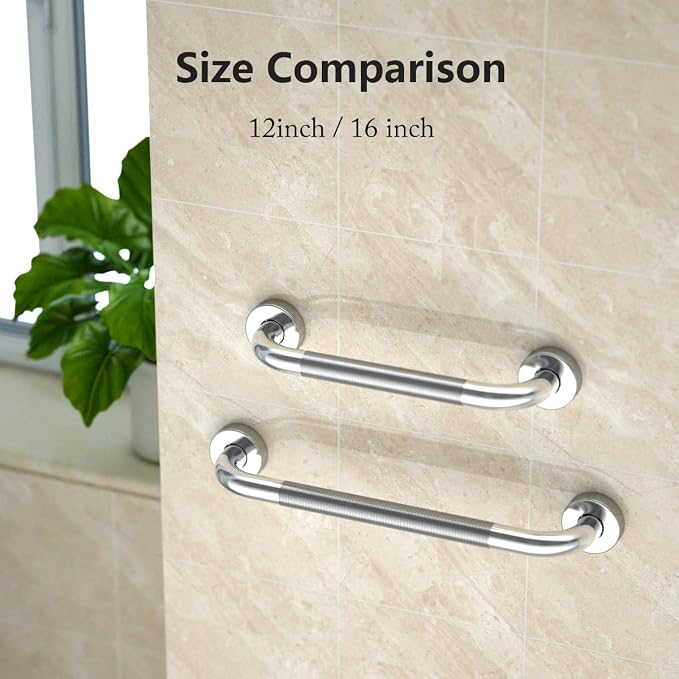 Anti Slip Shower Grab Bar 16 Inch, YuanDe Chrome Finish Stainless Steel Bath Grab Bar, Knurled Bathroom Safety Rail, Shower Handrail Support, Handicap Elderly Injury Senior Balance Assist Handles