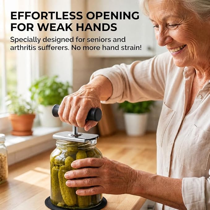 Adjustable Jar Opener for Weak Hands and Seniors, Multi-Functional Lid Opener Set with Non-Slip Silicone Pad, Easy Grip Bottle Opener for Arthritis, Stuck Jars & Bottles (Black, 2Pcs Set)