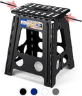 ACKO Folding Step Stool Foldable 16 Inch 400 lbs Capacity, Plastic Stools for Adults and Kids, Collapsible Stools for Kitchen, Stepping Stool with Handle, Black,1 PC