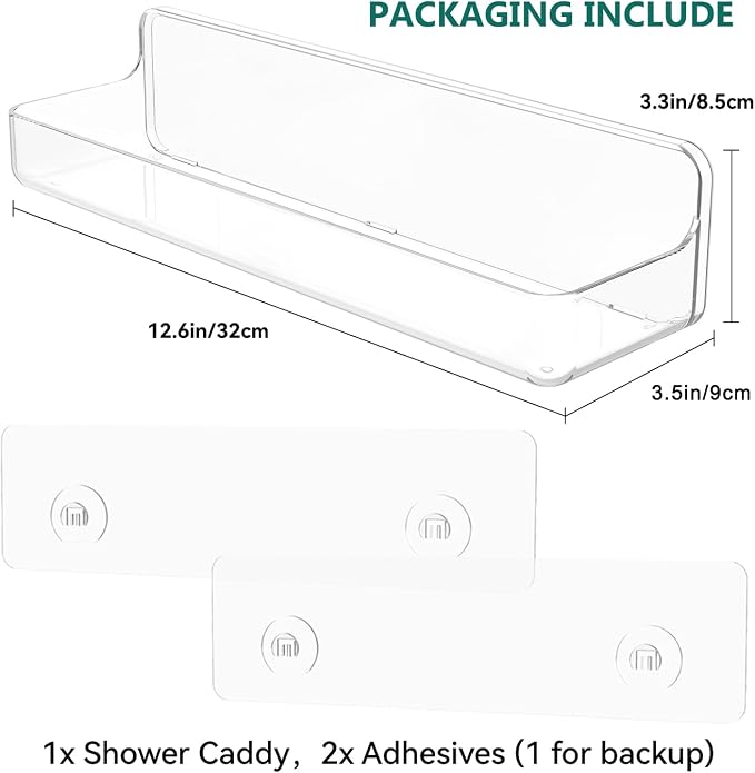 Shower shelves, Adhesive Clear Acrylic Bathroom caddy Organizer | Large Capacity, Adhesive Shower Caddy, Waterproof and Rustproof, Multiple Drainage Holes, Suitable for Bathroom
