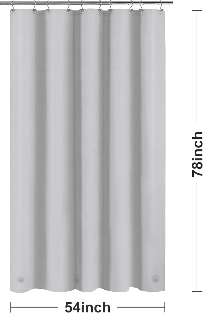 Barossa Design 54W x 78H Stall Shower Curtain Liner Silver Gray - Waterproof Lightweight PEVA Plastic Shower Liner with 3 Magnets & Metal Grommets - Gray Silver