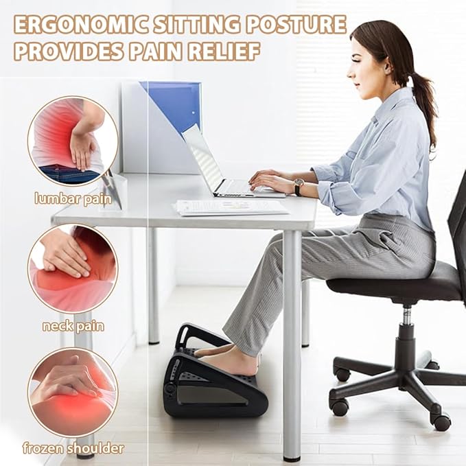 CasaZenith Foot Rest, Six Heights Adjustable Foot Rest for Under Desk at Work, Ergonomic Foots Stool for Under Office Desks, Under Desk Footrest with Foot Massage Roller, Chair Footrest for Leg Rests