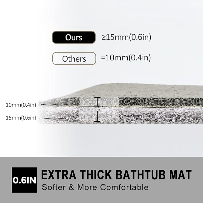 Nonslip Bathtub Mat, Anti Slip Bath Mat 0.6" Extra Thick, Quick Dry Bath Tub Anti Slip Shower Mat, Loofah Non-Slip Bath Mat for Tub Bathroom Pool Kitchen Entryway Home Hotel(Light Gray 16x39)