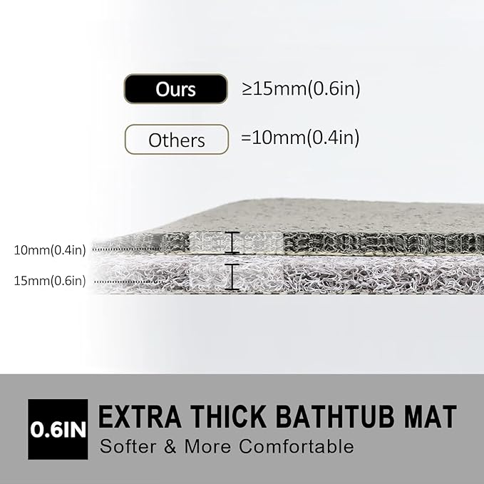 Nonslip Bathtub Mat, Anti Slip Bath Mat 0.6" Extra Thick, Quick Dry Bath Tub Anti Slip Shower Mat, Loofah Non-Slip Bath Mat for Tub Bathroom Pool Kitchen Entryway Home Hotel(Light Gray 16x24)