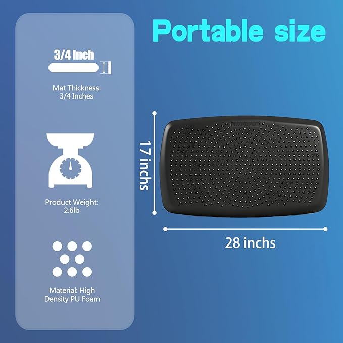Large Comfort Standing Desk Mat (17"x28") - 3/4 Thick PU Foam Anti Fatigue Foot Massage Mat with Acupressure Points, Non-Slip Waterproof Easy Clean Kitchen Floor Mat for Office Home