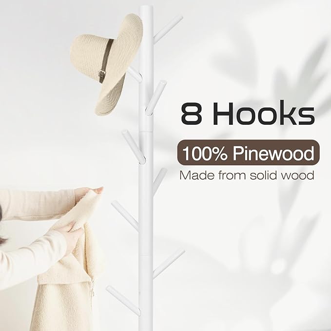 WANGMUXIA 2 PCS Coat Rack, Freestanding Coat Rack with 8 Hooks and 3 Adjustable Size Tree Coat Racks for Bedroom, Hallway, Entrance, Office, for Hats, Coats, Scarves, Handbags