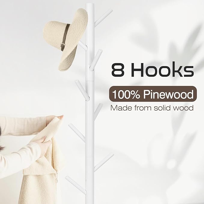 WANGMUXIA Coat Rack, Freestanding Coat Rack with 8 Hooks and 3 Adjustable Size Tree Coat Racks for Bedroom, Hallway, Entrance, Office, for Hats, Coats, Scarves, Handbags
