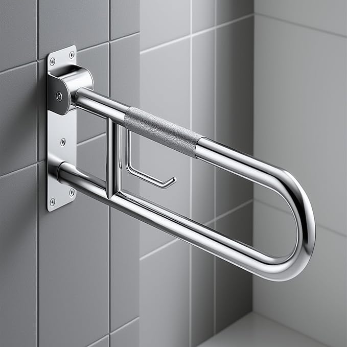 Grab Bar for Toilet,23.6" Flip-Up Toilet Grab Bar with Paper Holder,304 Stainless Steel Bathroom Safety Rail, Anti-Slip Folding Handicap Grab Bar for Seniors, Elderly & Disabled