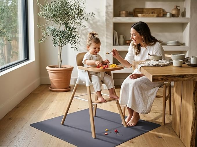 Splat Mat for Under High Chair/Arts/Crafts, WOMUMON Washable Spill Mat Waterproof Anti-Slip Floor Protector Splash Mat, Messy Mat and Table Cloth
