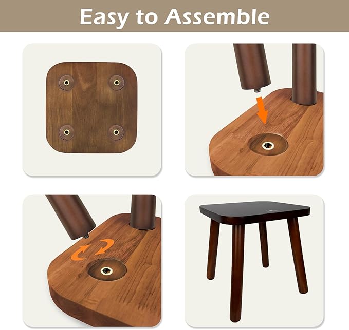 BEE&OAK 11 Inch Wooden Step Stools for Adults, Solid Rubber Wood Non-Slip Step Foot Stool, Heavy Duty 300 lbs One Step Stool for Bedroom, Bathroom, Kitchen,Outdoor (Dark-Walnut)