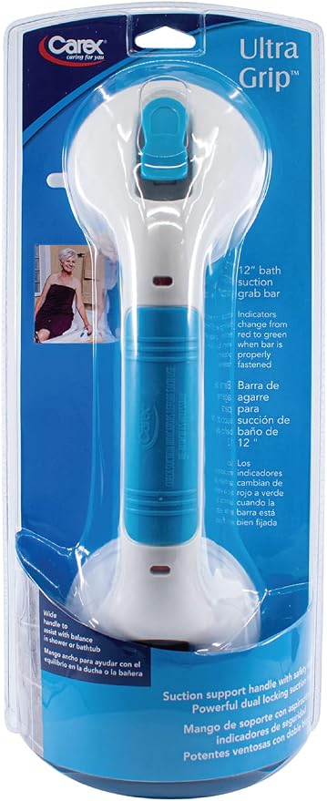 Carex Suction Shower Grab Bar – 12” Ultra Grip Shower Handle - Dual Locking Grab Bars for Bathtubs and Showers – Seniors, Disabled, Handicap, Elderly Assistance Product