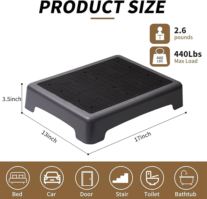 Fotree One Step Stool, Non-Slip Mobility Step Platform for Senior ＆ Adults, Safety Step Platform for Stair, Car, Bed, Chair, Shower, Bathtub, Outdoor, 3.5 Inch High Rise Stairs 440 Lbs Capacity