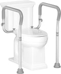 HOMLAND Toilet Safety Rail for Seniors with Adjustable Height & Width, Toilet Safety Frame with Handles, 350LB Aluminum Toilet Support Rail for Handicap and Disabled, Grey
