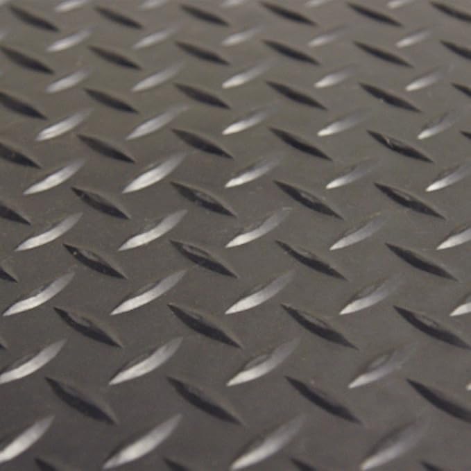Rubber-Cal Diamond-Plate Rubber Flooring Roll - 3 mm x 4 ft x 1 ft Roll - Black