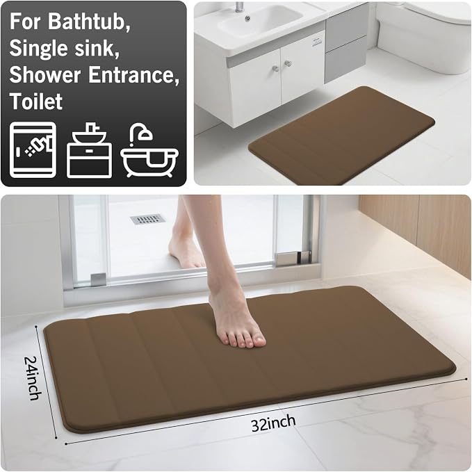 RUN HELIX Bathroom Rugs Set 2 Piece Memory Foam Bath Non-Slip Bath Mat,Washable Room Mats,Absorbent Shaggy Rugs Super Soft Kitchen Mats, Batroom Carpets for Bathroom,Tub,Shower Home Decor（Brown）