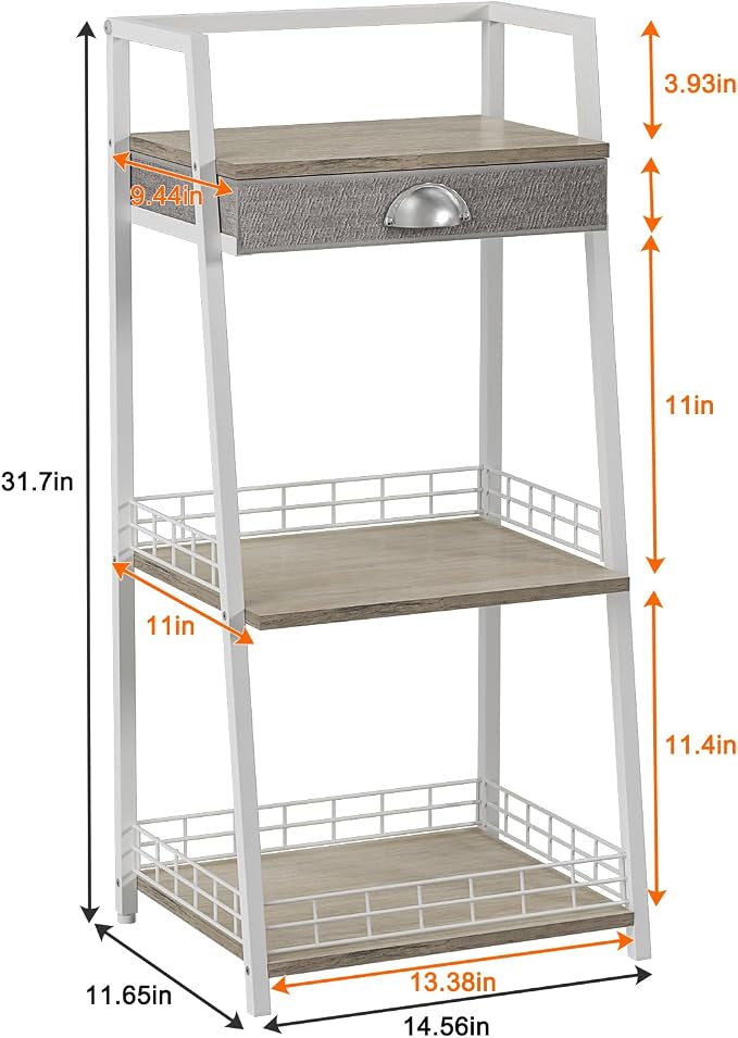 keomaisyto 3-Tier Small Bathroom Shelves with Drawer, Floor Storage Shelf, Small Bathroom Stand Rack, Freestanding Ladder Shelf for Living Room Bedroom, White
