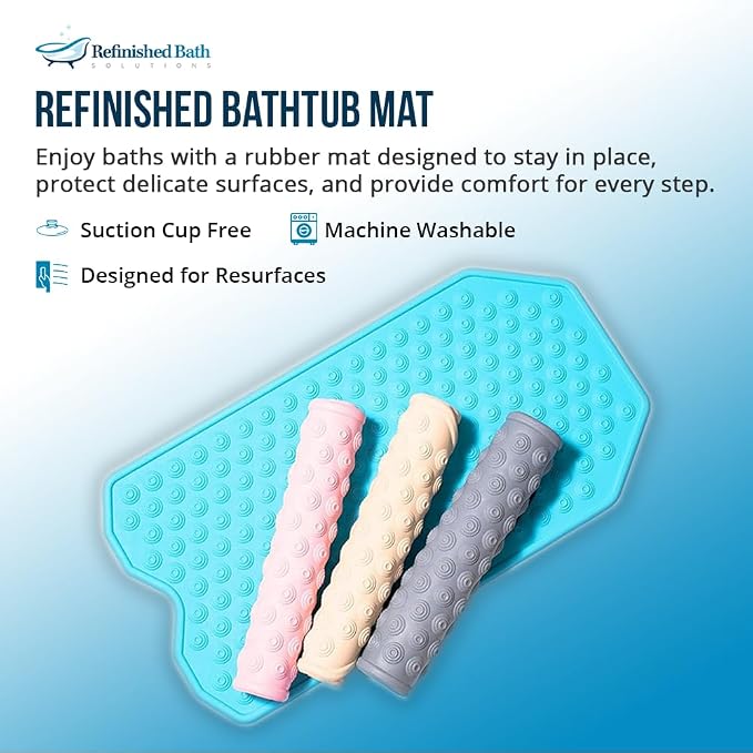 The Original Refinished Bathtub Mat - No Suction Cup Bath Mat, Designed for Textured and Refinished Bathtubs Made of Rubber Not Cheap Plastic, Great for Children and Elderly (White)