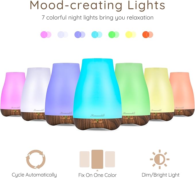 Aromatherapy Essential Oil Diffuser for Room: Air Humidifier Aroma Scent Cool Mist Diffusers Colorful Light Cute Mini Small Waterless Auto Off Ultrasonic for Home Bedroom