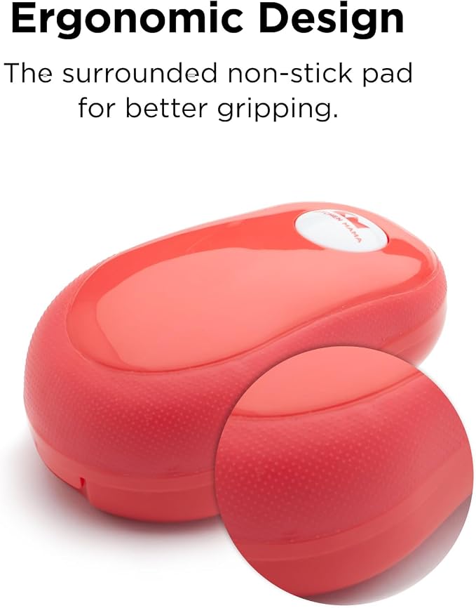 Kitchen Mama One Touch Electric Can Opener: Auto-Stop, Ergonomic Design for Seniors with Arthritis, One Button Press, Smooth Edge, Cordless, Food-Safe, Automatic, Hands Free, Battery Operated (Red)