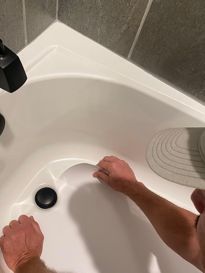 Peel and Stick Bathtub Mat - White Adhesive Vinyl Anti Slip with Drain Cut Out - Non Slip Shower Bath Mat - Extra Long Bathroom Accessory for Wet Area 16" X 40" - White