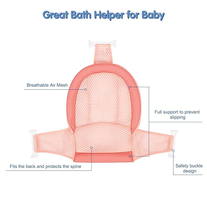 Colorlife Baby Bath Seat Support Net Infant Bathing Seat Support Mat, Adjustable Comfortable Non-Slip Three-Pointed Baby Shower Net Bathtub Sit Up Mesh for Newborn 0-12 Months-Dusty Pink(No Bathtub)