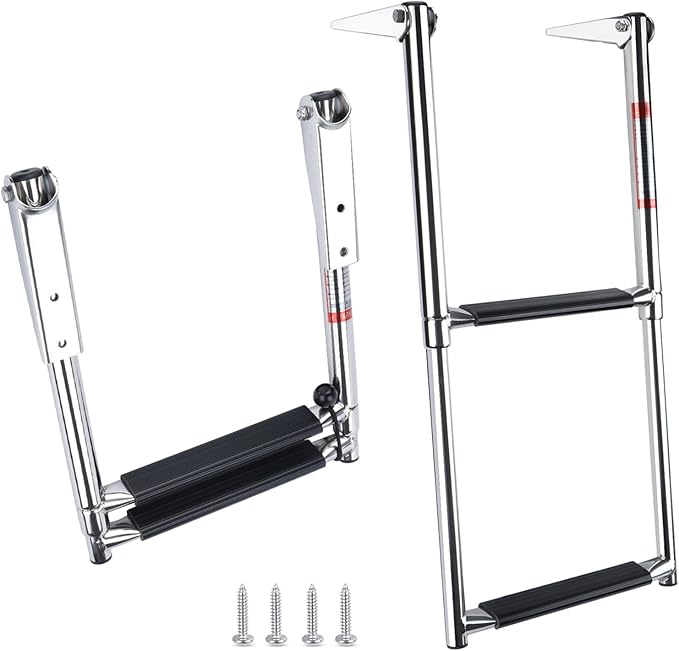 2 Step Boat Ladder Stainless Steel Telescoping 2 Step Pontoon Boat Ladder Folding Ladder Dock Swim Ladder for Marine Boat Yacht